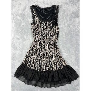 Sacred Threads Dress M Black Mesh Ivory Embroidery Bum Bow Ruffle‎ Whimsy